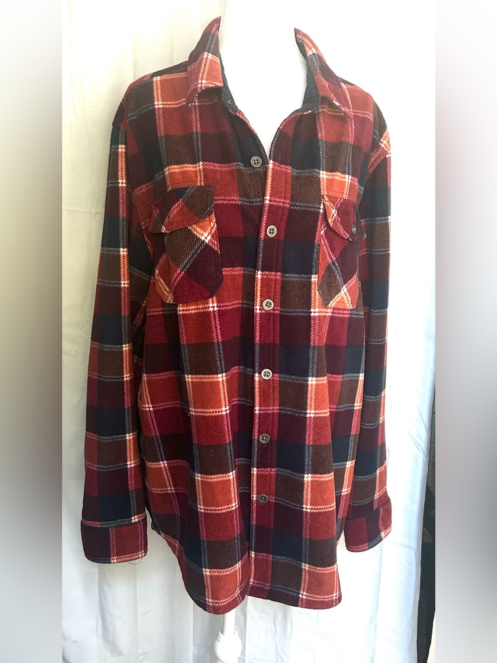 The Foundry Supply Co. Men's Plaid Shirt Jacket in Burgundy, Rust & Teal